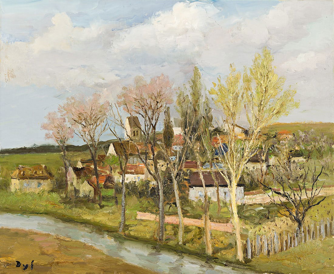 MARCEL DYF La Meauldre à Neauphle le Vieux (Yvelynes, Île-de-France).: MARCEL DYF La Meauldre à Neauphle le Vieux (Yvelynes, Île-de-France). Oil on canvas, 1968. 460x550 mm; 18x21¾ inches. Signed in oil, lower left recto. Claudine Dyf has kindly confirmed