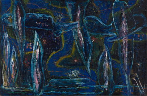 WALTER SANFORD (1912 - 1987) Sea Movement #2.: WALTER SANFORD (1912 - 1987) Sea Movement #2. Oil on masonite board, 1951. 584x883 mm; 23x34¾ inches. Signed and dated in oil, lower left verso. Signed, titled and dated "8-51" in oil, upper righ