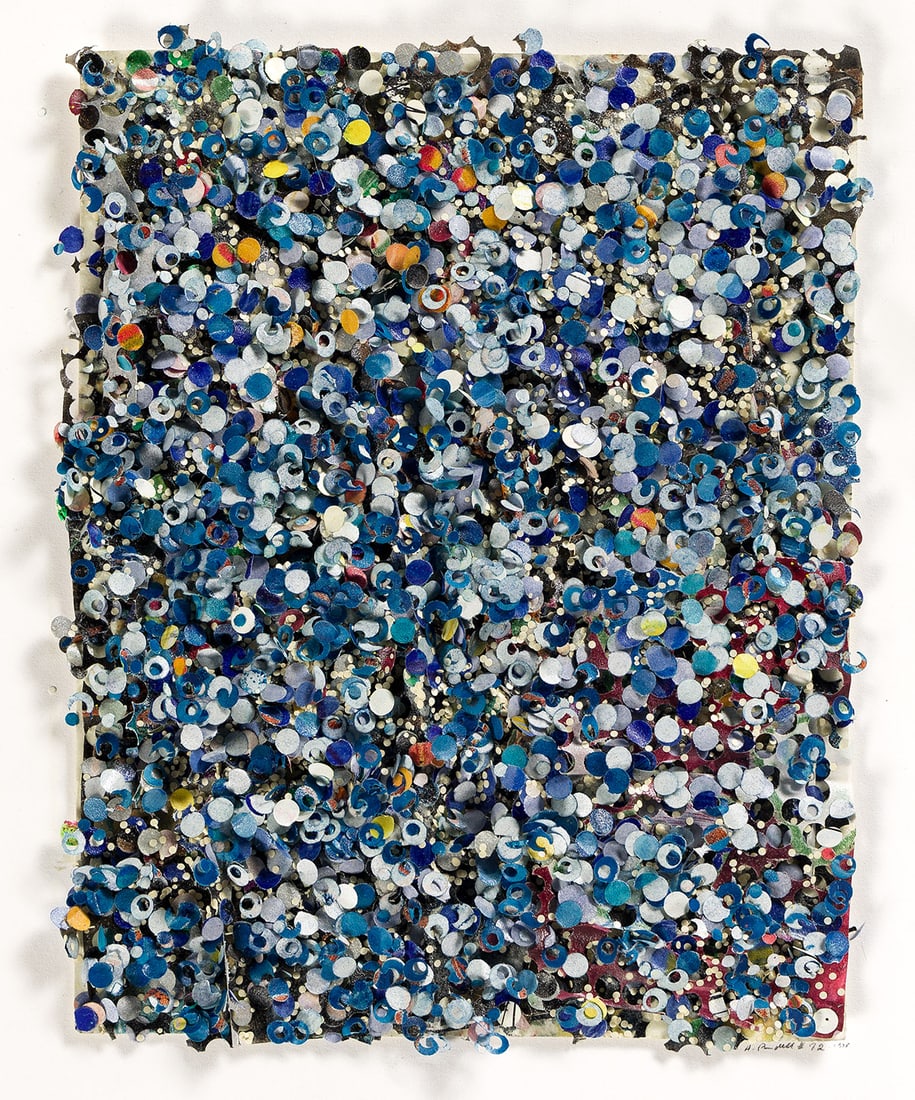 HOWARDENA PINDELL (1943 - ) Untitled (#72).: HOWARDENA PINDELL (1943 - ) Untitled (#72). Acrylic, watercolor, punched graph papers and computer tape, 1975. Approximately 241x191 mm; 9½x7½ inches; 362x286x13 mm; 14¼x11¼x½