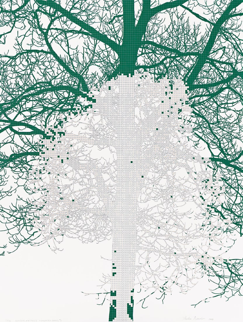 CHARLES GAINES (1944 - ) Number and Trees: Tiergarten Print Series #1.: CHARLES GAINES (1944 - ) Number and Trees: Tiergarten Print Series #1. Color screenprint on Rives BFK paper, 2018. 981x475 mm; 38⅞x29⅜ inches. Signed, titled, dated and numbered 13/25 in p