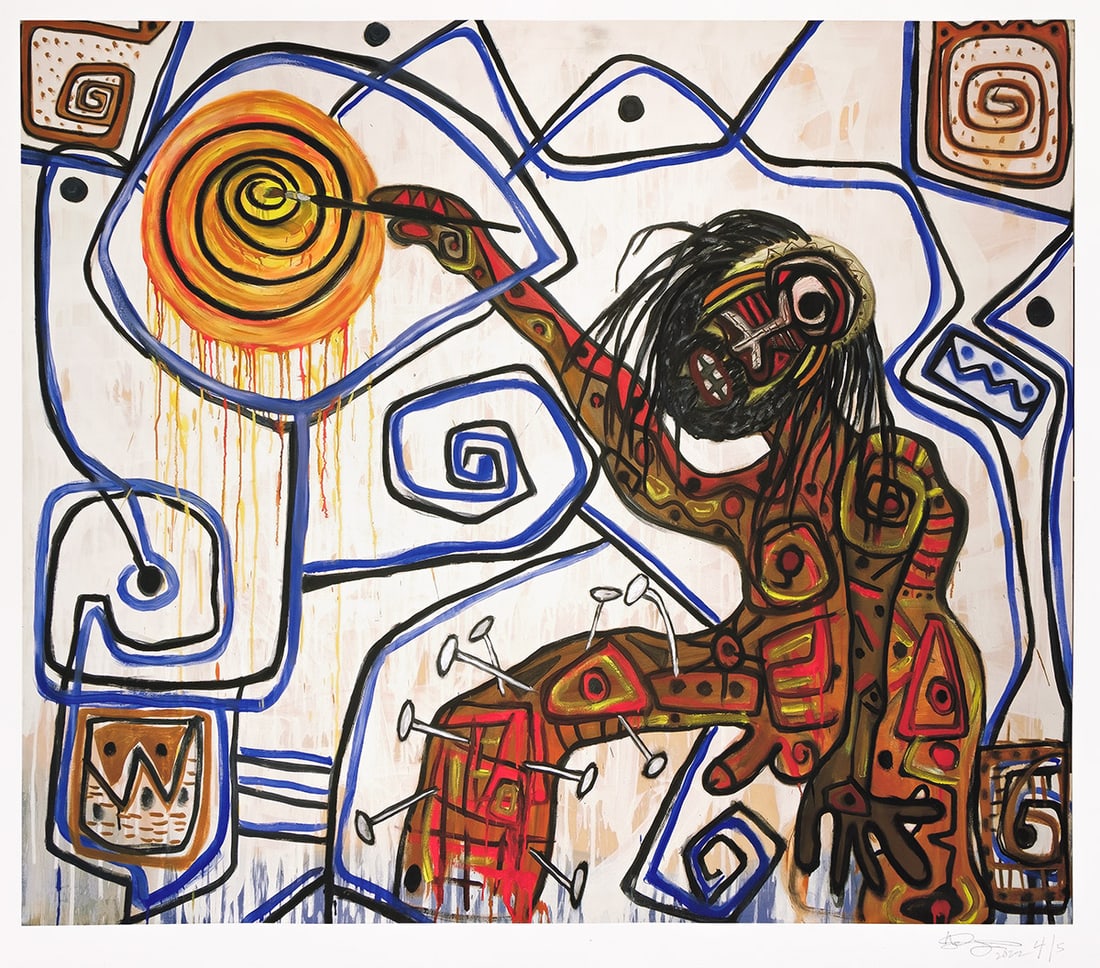 DANNY SIMMONS (1953 - ) The Painter.: DANNY SIMMONS (1953 - ) The Painter. Digital inkjet print, 2022. 787x914 mm; 31x36 inches, full margins. Signed, dated and numbered 4/5 in pencil, lower margin. Illustrated (the painting): Donna Page.