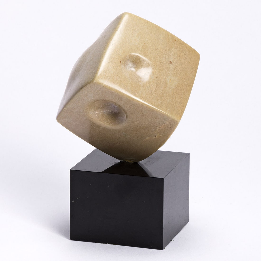 MINORU NIIZUMA (1930 - 1998, JAPANESE) Untitled.: MINORU NIIZUMA (1930 - 1998, JAPANESE) Untitled. Marble mounted with metal rod on stone base, 1971. Incised with artist's mark and dated, 71. 108x108x108 mm; 4¼x4¼x4¼ inches (excluding 