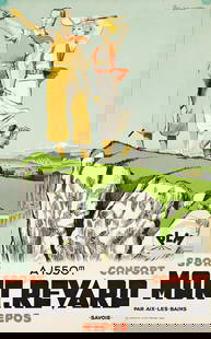PAUL ORDNER (1900-1969). MONT - REVARD. Circa 1935. 39¼x24½ inches, 99¾x62¼ cm.: PAUL ORDNER (1900-1969) MONT - REVARD. Circa 1935. 39¼x24½ inches, 99¾x62¼ cm. Lafayette, Paris. Condition B: losses, replaced losses with overpainting and repaired tears at edges;
