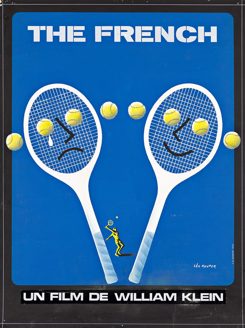 LÉO KOUPER (1926-2021). THE FRENCH / UN FILM DE WILLIAM KLEIN. Gouache & collage maquette.: LÉO KOUPER (1926-2021) THE FRENCH / UN FILM DE WILLIAM KLEIN. Gouache & collage maquette. 1982. 21x16 inches, 53¼x40¾ cm. Spadem. Condition A / A-: minor abrasions at edges; small pin h