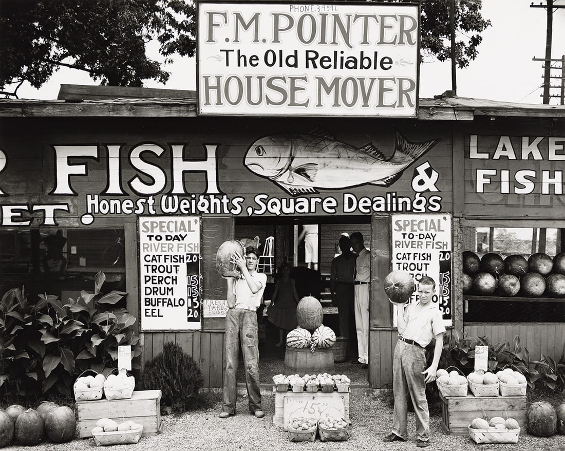 WALKER EVANS (1903-1975) Roadside Stand near Birmingham, Alabama.: WALKER EVANS (1903-1975) Roadside Stand near Birmingham, Alabama. Silver print, the image measuring 7½x9⅜ inches (19.1x23.8 cm.), the sheet slightly larger, with the Library of Congress sta