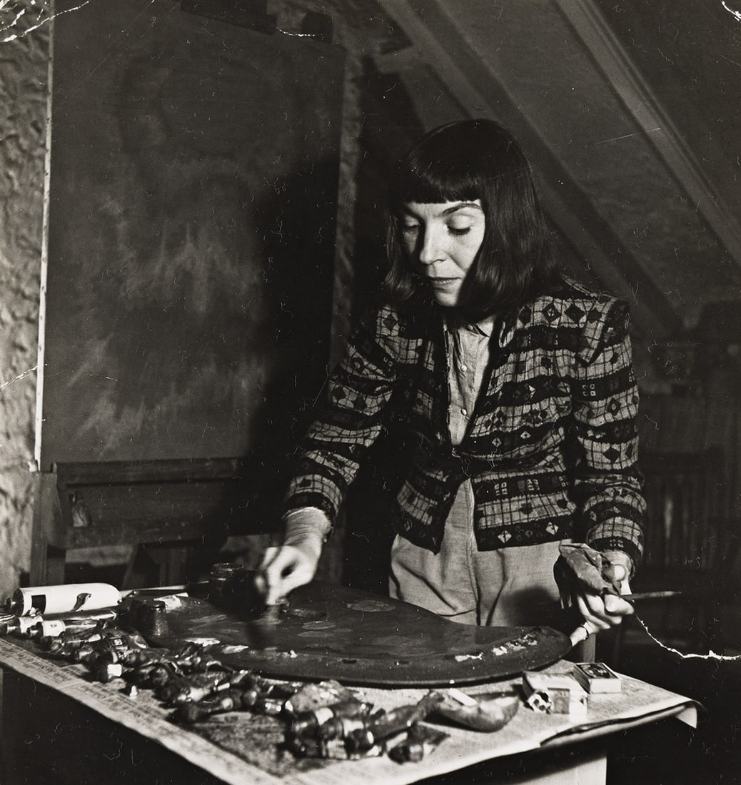MARK SHAW (1921-1969) Portrait of artist Loren MacIver (1909-1998).: MARK SHAW (1921-1969) Portrait of artist Loren MacIver (1909-1998). Silver print, the image measuring 8x7½ inches (20.3x19.1 cm.), the sheet 10x8 inches (25.4x20.3 cm.), with a credit label and a