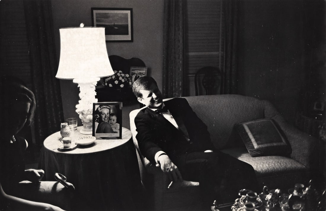 BRUCE DAVIDSON (1933- ) Laughing Ted Kennedy.: BRUCE DAVIDSON (1933- ) Laughing Ted Kennedy. Silver print, the image measuring 7⅝x11¾ inches (19.4x29.8 cm.), with Davidson's credit stamp and the date and several notations in pencil on v