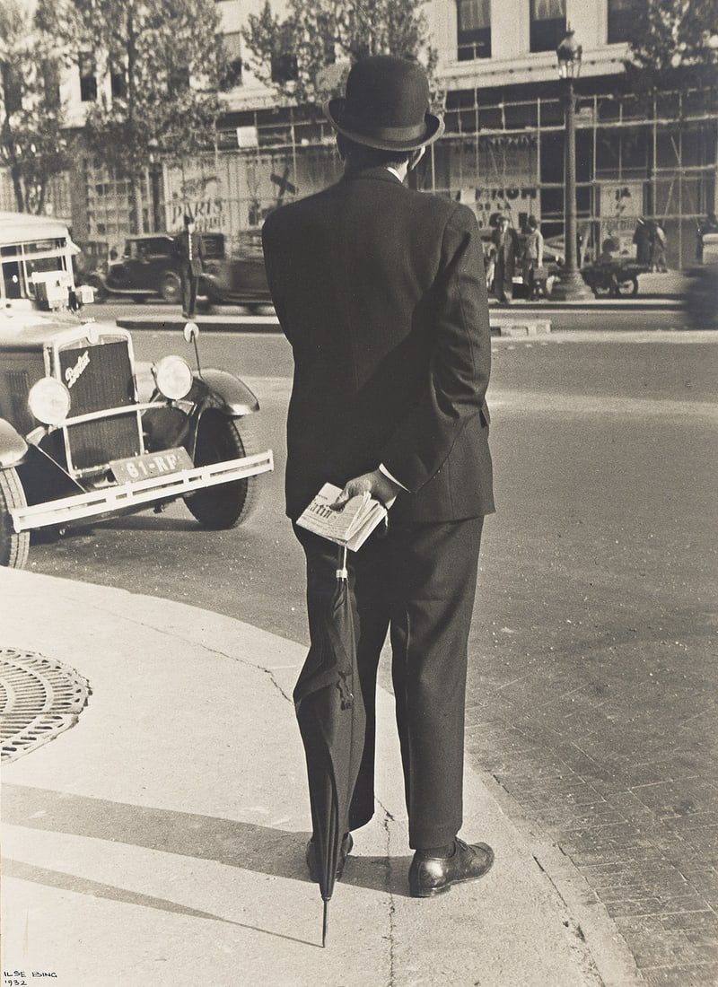 ILSE BING (1899-1998) Paris, Champs-Élysées, "Le Matin.": ILSE BING (1899-1998) Paris, Champs-Élysées, "Le Matin." Silver print, the image measuring 13⅜x9⅝ inches (34x24.4 cm.), the mount slightly larger, with Bing's signature and date