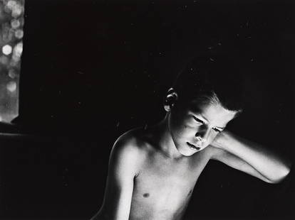 DAVE HEATH (1931-2016) Boy leaning on arm.: DAVE HEATH (1931-2016) Boy leaning on arm. Silver print, the image measuring 4x5⅜ inches (10.2x13.7 cm.), the sheet 5x7 inches (12.7x17.8 cm.), with Heath's signature, negative and print dates,