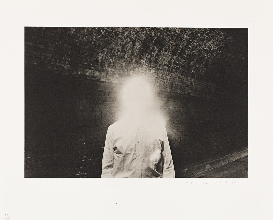 DUANE MICHALS (1932- ) The Illuminated Man (Joseph Cornell).: DUANE MICHALS (1932- ) The Illuminated Man (Joseph Cornell). Platinum print, the image measuring 8¾x12⅞ inches (22.2x32.7 cm.), the sheet 13x16 inches (33x40.6 cm.), with Michals' signature