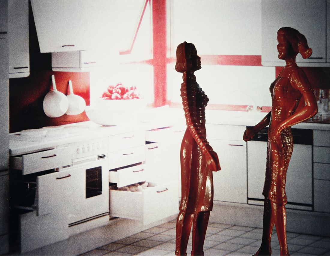 LAURIE SIMMONS (1949- ) Red and White Kitchen.: LAURIE SIMMONS (1949- ) Red and White Kitchen. Chromogenic print, the image measuring 38x50 inches (96.5x127 cm.), flush mounted, with Simmons' signature in ink on verso, and a label with the artist's