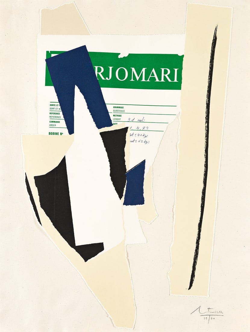 ROBERT MOTHERWELL America--La France Variations IX.: ROBERT MOTHERWELL America--La France Variations IX. Color lithograph on Arches collaged on Oatmeal Australian Bemboka handmade paper, 1983-84. 724x553 mm; 28½x21¾ inches (sheet), full margin