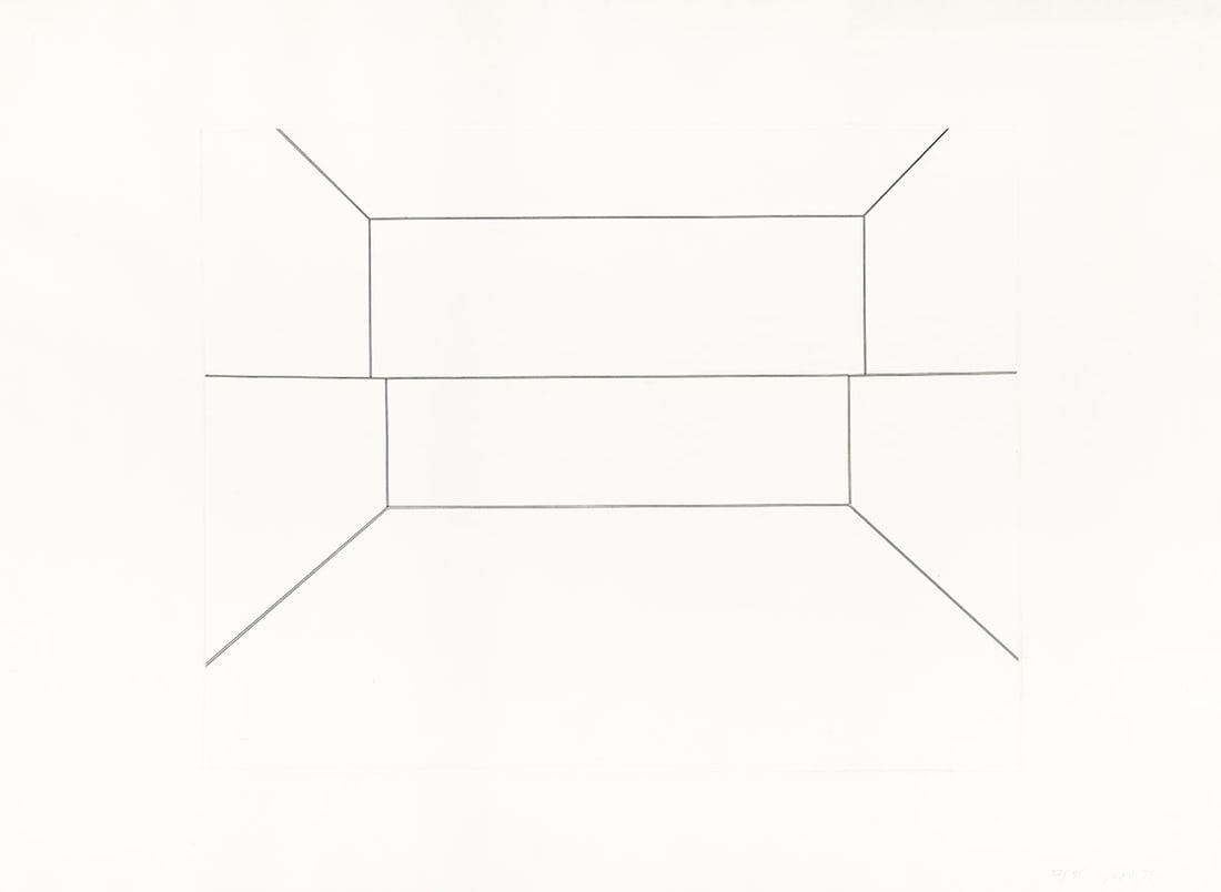 DONALD JUDD Untitled.: DONALD JUDD Untitled. Etching on white wove etching paper, 1974. 785x1060 mm; 30½x41¼ inches, full margins. Signed, dated and numbered 22/35 in pencil, lower right. Published by Styria Studi