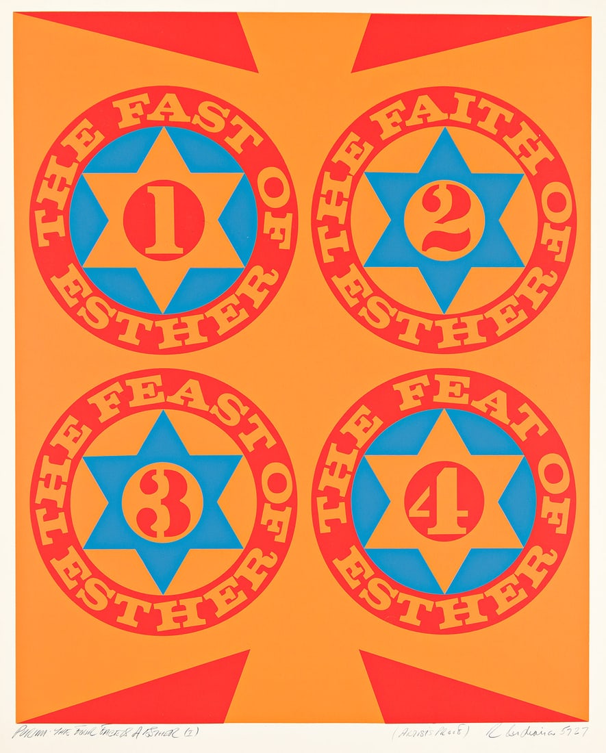 ROBERT INDIANA Purim: The Four Facets of Esther (I).: ROBERT INDIANA Purim: The Four Facets of Esther (I). Color screenprint on white wove paper, 1967. 683x555 mm; 26⅜x21⅜ inches, full margins. Artist's proof, aside from the edition of 90. Si