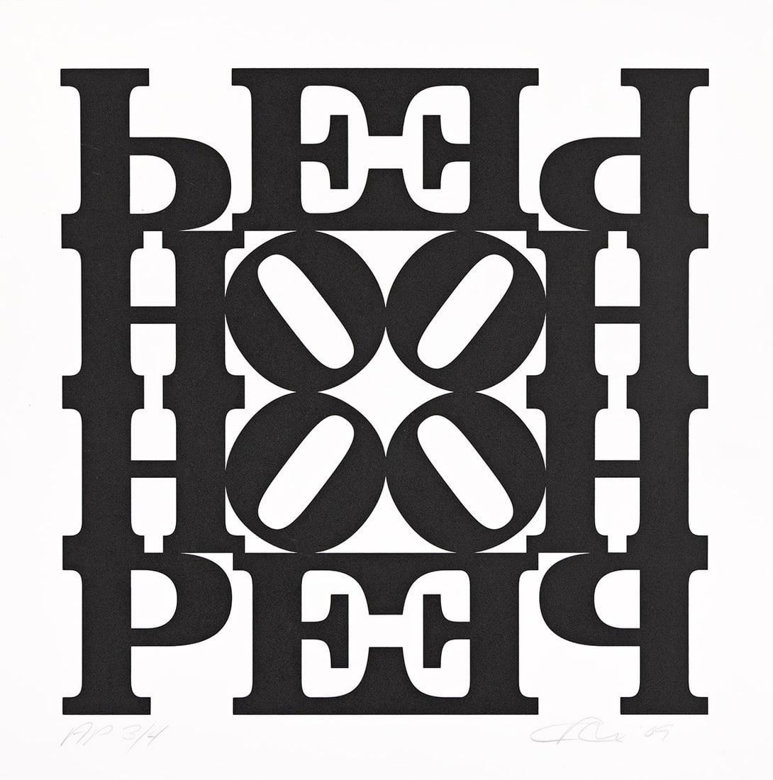 ROBERT INDIANA HOPE Wall (Black and White).: ROBERT INDIANA HOPE Wall (Black and White). Screenprint on white wove paper, 2009. 480x480 mm; 19x19 inches, full margins. One of 4 numbered artist's proofs. Signed, dated, inscribed "AP" and numbered