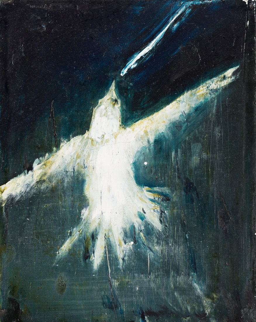 ROSS BLECKNER Untitled (Bird Series).: ROSS BLECKNER Untitled (Bird Series). Oil on linen, 1989. 255x202 mm; 10x8 inches. Signed, dated and inscribed in ink, verso. Provenance: Mary Boone Gallery, New York, with the label; Vered Gallery, N