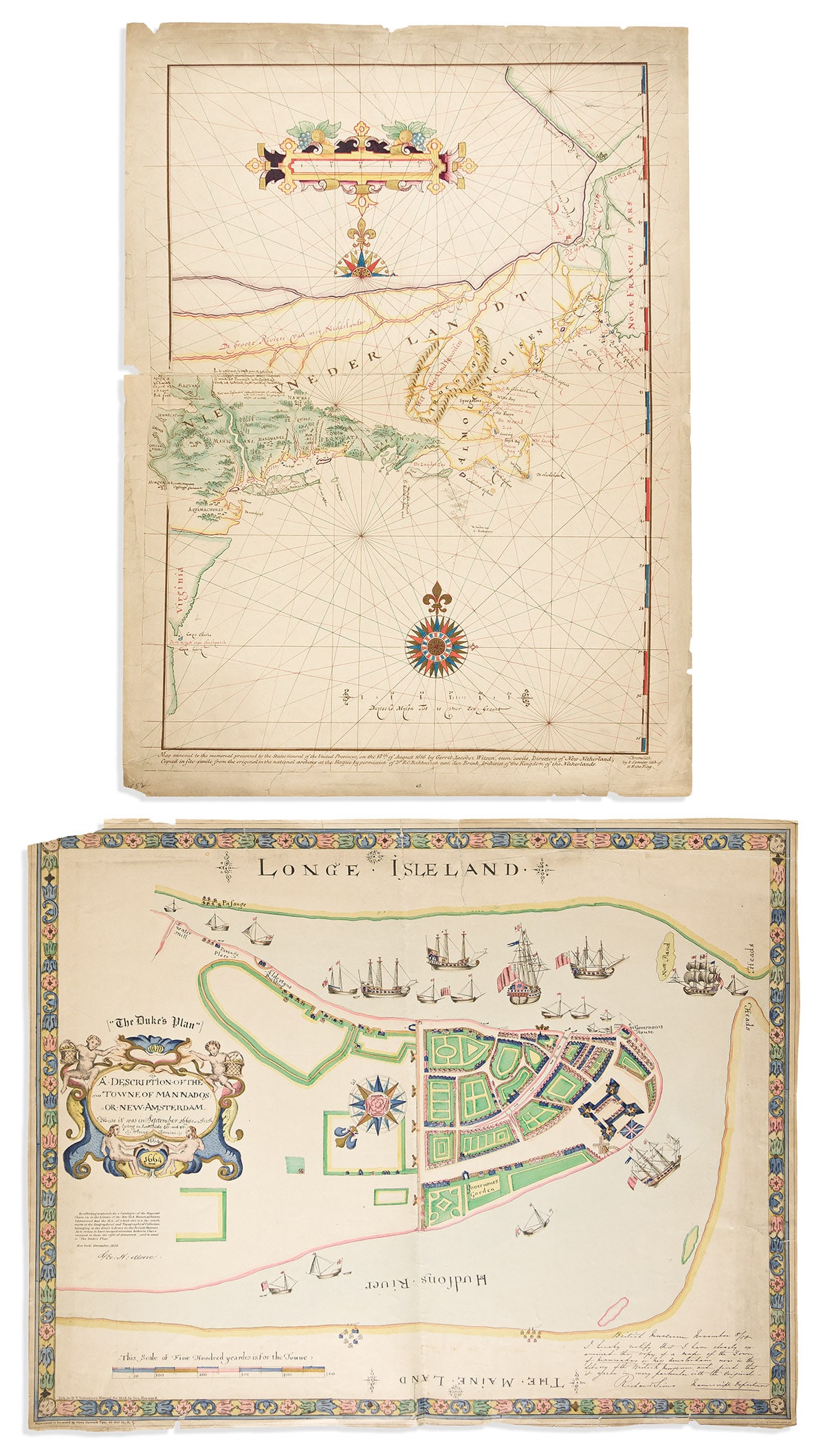 (NEW YORK CITY.) Group of 9 nineteenth-century maps of Manhattan,: (NEW YORK CITY.) Group of 9 nineteenth-century maps of Manhattan,including several large-format facsimiles of seventeenth-century manuscripts. Vp, vd• John Marshall. Ile de New-York. Plate VII.