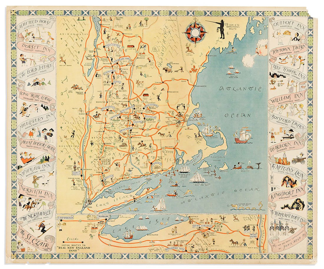 (PICTORIAL MAPS.) John Held, Jr. Motor Routes to "Real New England Inns". (1 of 1)