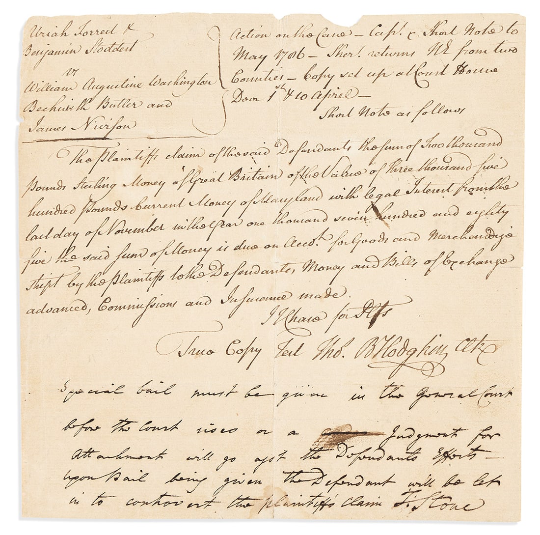 STONE, THOMAS. Autograph Note Signed, "T. Stone," to an unnamed recipient (lacking salutation), 5 li (1 of 1)