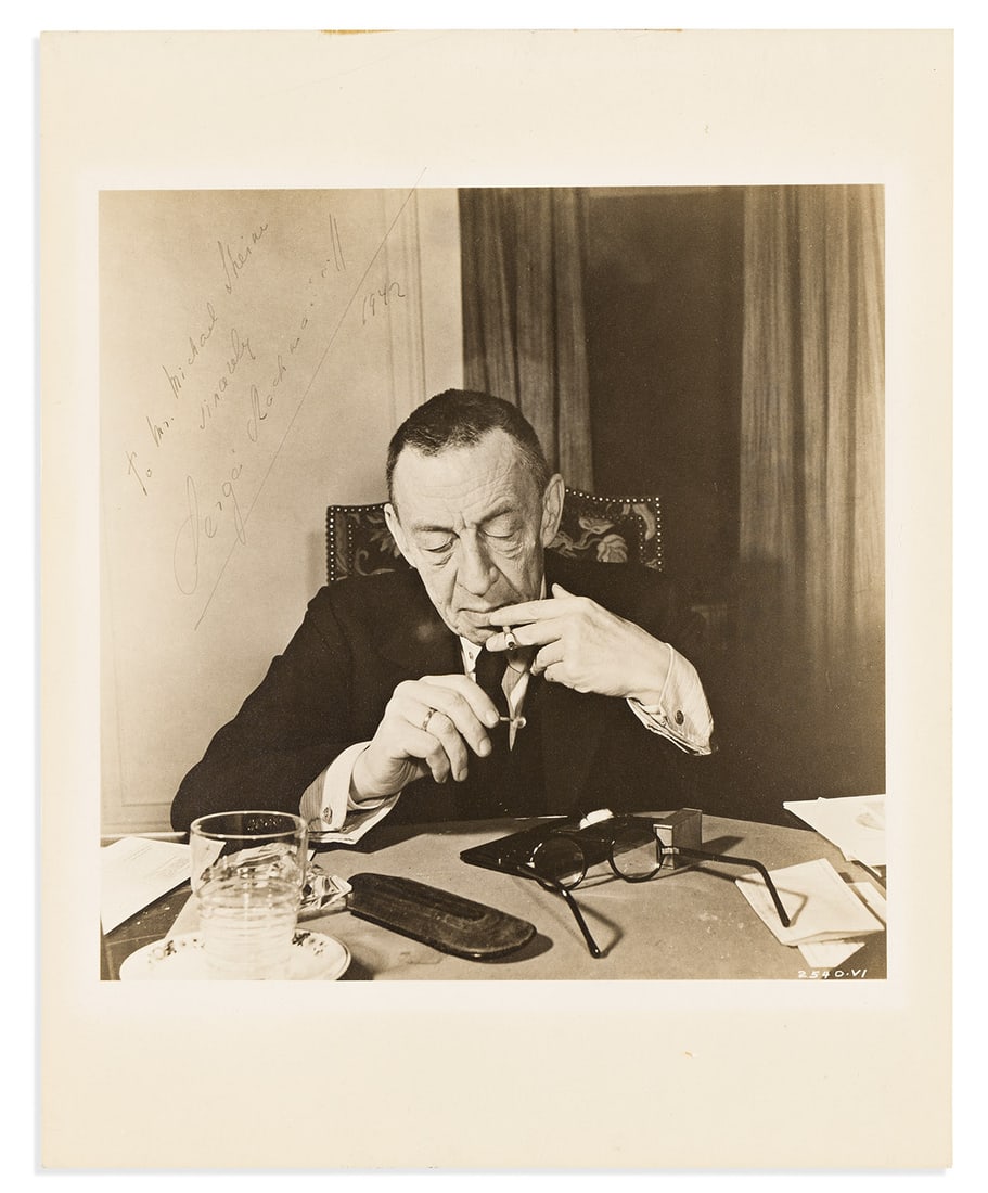 RACHMANINOFF, SERGEI. Photograph Signed and Inscribed, to Michael Sheian, (1 of 1)
