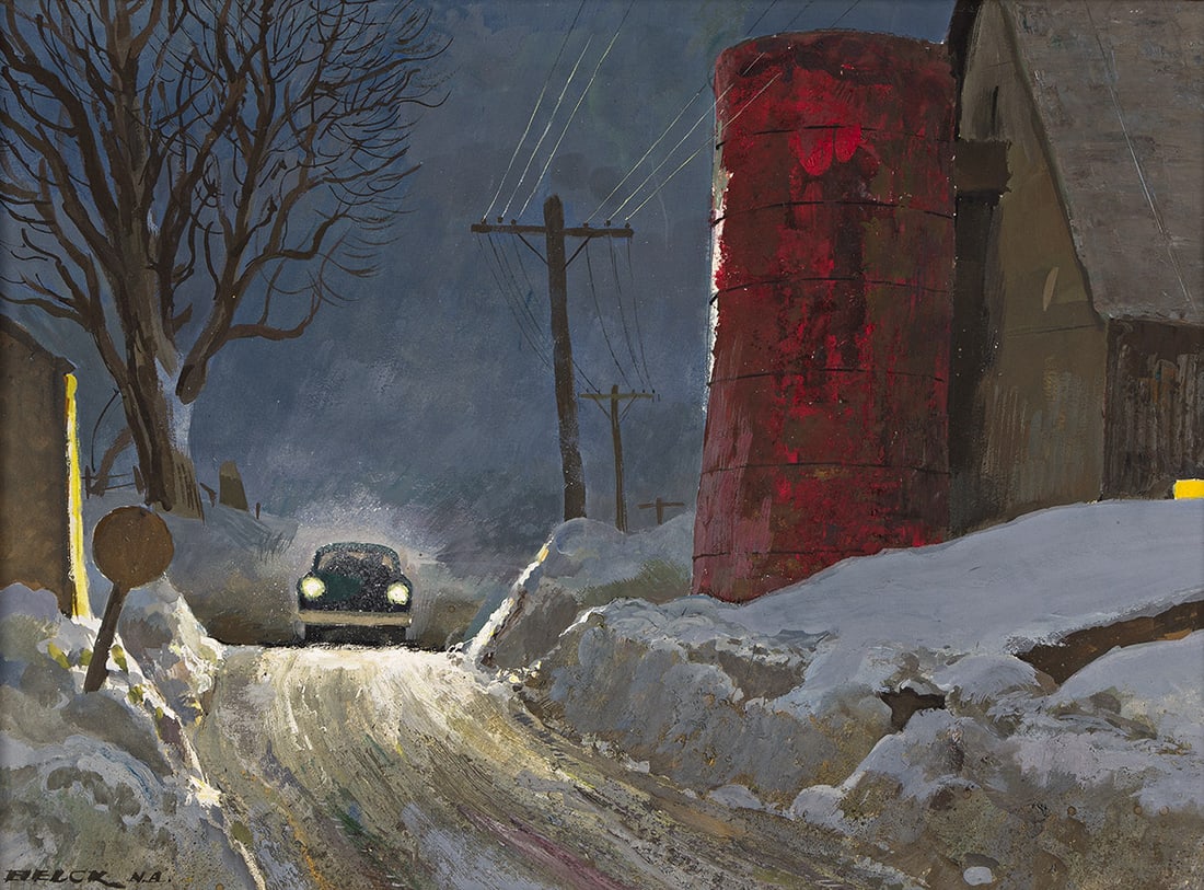PETER HELCK N. A. (1893-1988) "Driving along a snowy country road." (1 of 1)