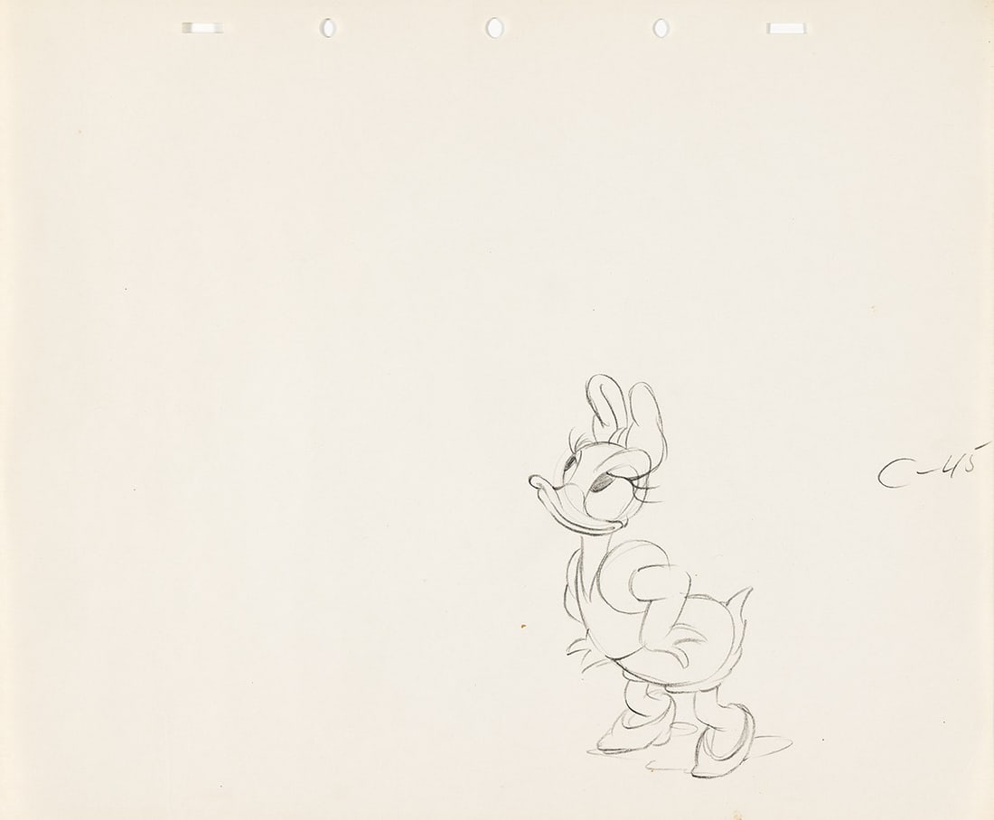 DISNEY STUDIOS Daisy Duck animation drawing and model sheet. (1 of 2)