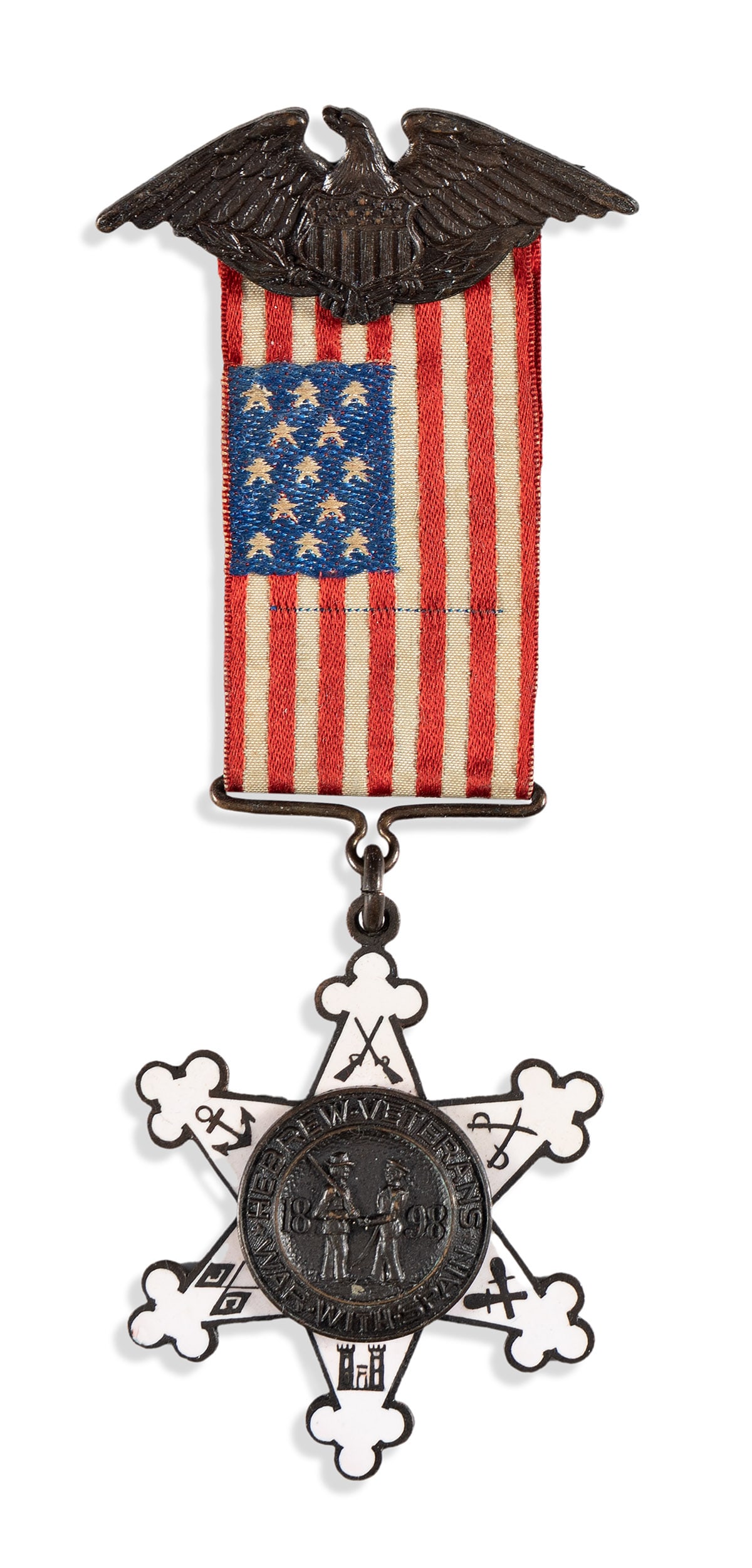 (JUDAICA--SPANISH-AMERICAN WAR.) Ribbon badge for the Hebrew Veterans of the War with Spain. (1 of 1)