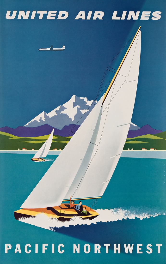 JOSEPH BINDER (1898-1972) UNITED AIR LINES / PACIFIC NORTHWEST. 1957.: JOSEPH BINDER (1898-1972) UNITED AIR LINES / PACIFIC NORTHWEST. 1957. 40x25 inches, 101½x63½ cm. Condition A. Paper.