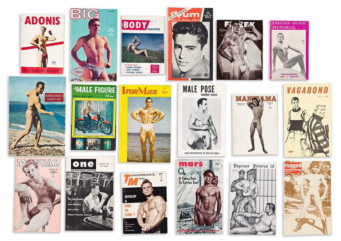 BEEFCAKE Large collection of bodybuilder and physique magazines from the late 1950s and 1960s.: BEEFCAKE Large collection of bodybuilder and physique magazines from the late 1950s and 1960s. Approximately 370 issues under dozens of different titles, including a few duplicates, most in octavo for