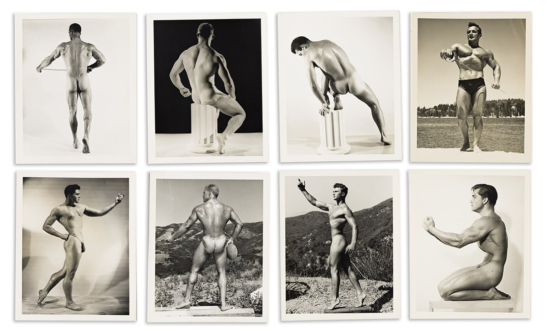 (BRUCE OF LA / WESTERN PHOTOGRAPHY GUILD / BOB MIZER) A selection of more than 90 male physique: (BRUCE OF LA / WESTERN PHOTOGRAPHY GUILD / BOB MIZER) A selection of more than 90 male physique photographs. Featuring classically inspired "beefcake" imagery in studio and outdoor settings, the model