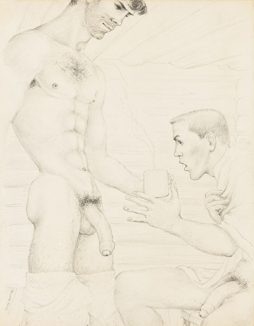 BLADE (NEEL BATE 1916-1989) Careful its Hot (From the Story Big Thaw).: BLADE (NEEL BATE 1916-1989) Careful its Hot (From the Story Big Thaw). Graphite on paper. 280x217 mm; 11x8½ inches. Signed in pencil, lower left; titled on verso. Circa 1955 Bate was known as "Bl