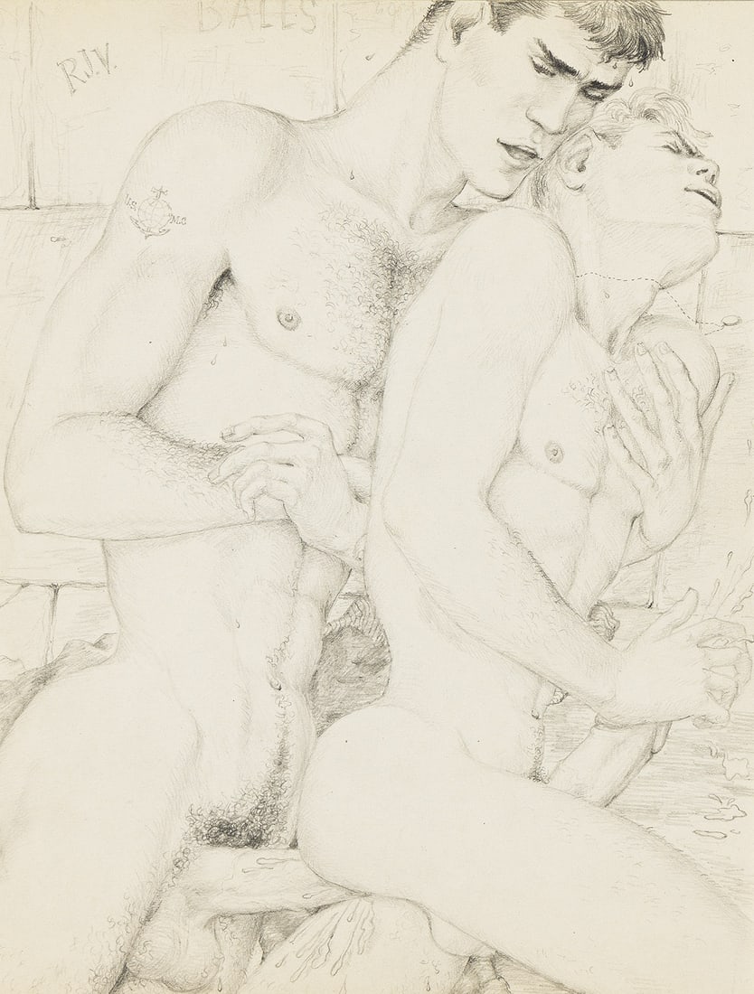 BLADE (NEEL BATE 1916-1989) Fuck, Screw (Under the Bridge).: BLADE (NEEL BATE 1916-1989) Fuck, Screw (Under the Bridge). Graphite on paper. 280x215 mm; 11x8½ inches. Titled and dated in pencil, lower margin; titled in pencil, lower edge verso. 1957-59. Pro