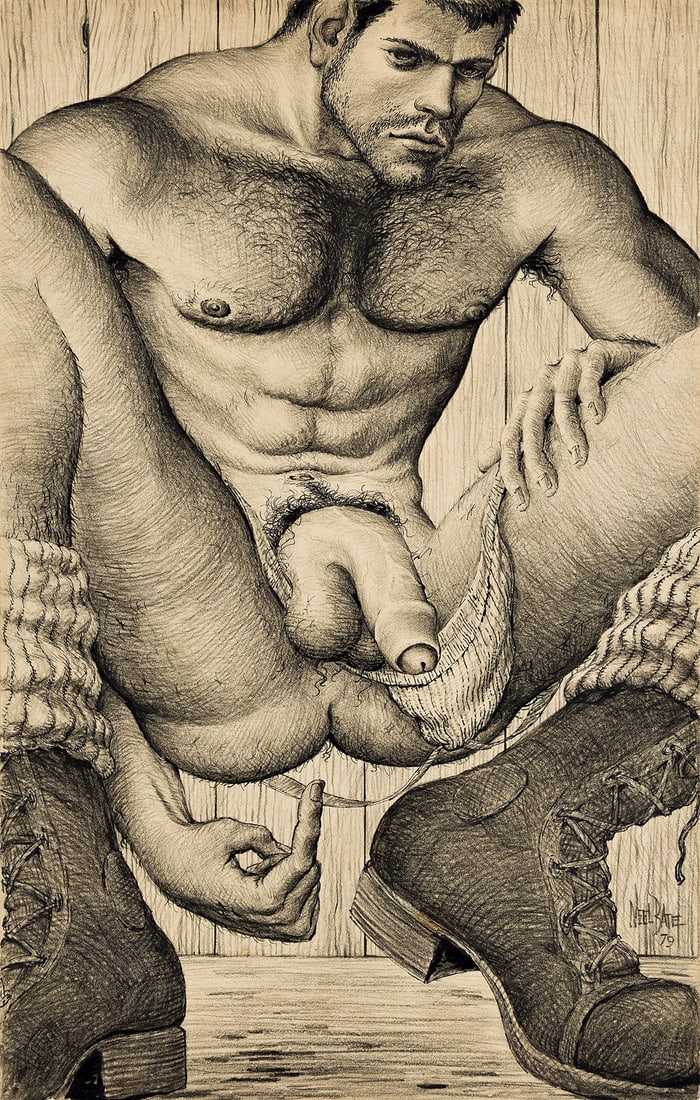 BLADE (NEEL BATE 1916-1989) Untitled.: BLADE (NEEL BATE 1916-1989) Untitled. Graphite on heavy paper, 1979. 559 x 356 mm; 22 x 14 inches. Signed and dated in lower right image. Blade was an American underground gay erotic artist whose care