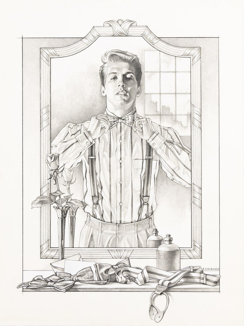 GEORGE STAVRINOS (1948-1990) First Date.: GEORGE STAVRINOS (1948-1990) First Date. Graphite and watercolor on Bristol board, 1987. 527 x 394 mm; 20¾x15½ inches. Signed in lower right image.