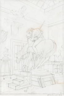 KENT MONKMAN (1965- ) Study for Icon for a New Empire.: KENT MONKMAN (1965- ) Study for Icon for a New Empire. Graphite on acid free paper. 317x217 mm; 12½x8½ inches. Signed and dated in pencil, lower right recto. 2002. A preparatory drawing for
