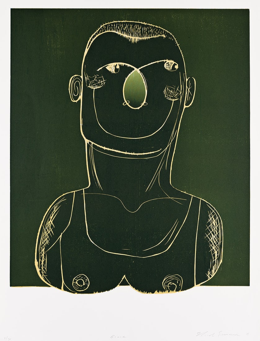 NICOLE EISENMAN (1965- ) Grace.: NICOLE EISENMAN (1965- ) Grace. Woodcut in colors, on Rives BFK paper. 609x508 mm; 24x20 inches, full margins. Signed, dated and numbered 2/30 in pencil, lower margin. Printed by Studio Voltaire, Unit
