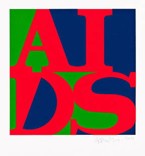 AA BRONSON (1946- ) + GENERAL IDEA "AIDS" (Cadmium Red Light).: AA BRONSON (1946- ) + GENERAL IDEA "AIDS" (Cadmium Red Light). Four-color silkscreen print on Somerset 300gsm paper. 8½x12 inches, wide margins. Signed and dated in pencil, lower right. Numbered