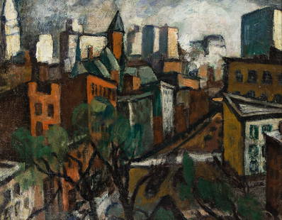 SAMUEL HALPERT (1884-1930) Study of Sheridan Square.: SAMUEL HALPERT (1884-1930) Study of Sheridan Square. Oil on canvas, circa 1920. 470x600 mm; 18½x23 inches. Provenance Downtown Gallery, New York, with a pencil inscription on the stretcher. Priva