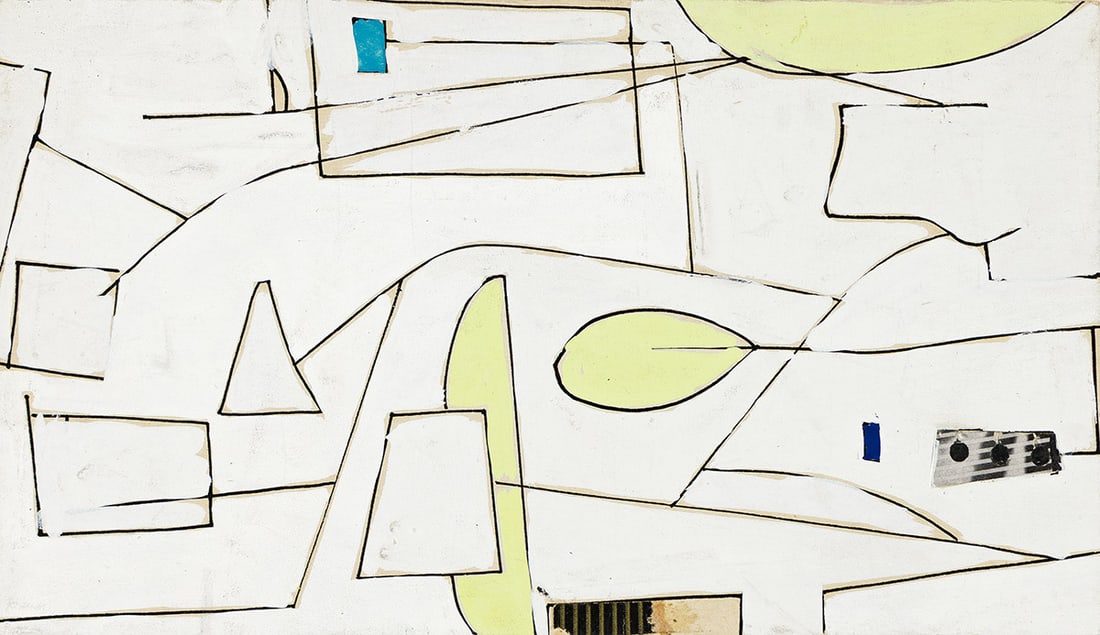 JUDITH ROTHSCHILD (1921-1993) Untitled (White).: JUDITH ROTHSCHILD (1921-1993) Untitled (White). Gouache, ink and collage on board, circa 1947. 127x216 mm; 5x8½ inches. Provenance The artist. The Judith Rothschild Foundation, Philadelphia. Pr