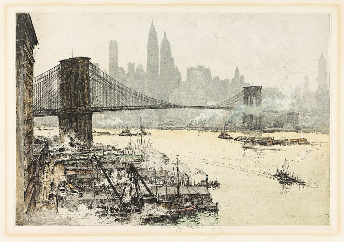 Luigi Kasimir (18811962) New York, Brooklyn Bridge. Circa 1930. Auction