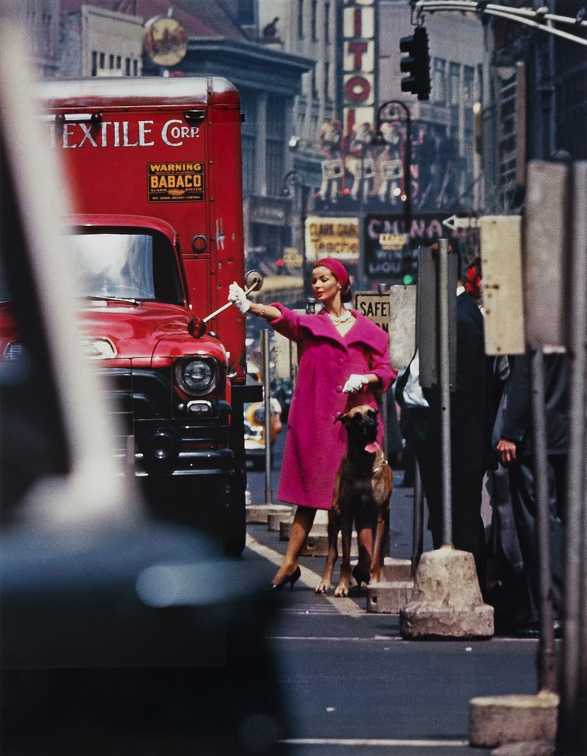 WILLIAM KLEIN (1928-2022) Dolores wants a Taxi, New York (Vogue). 1958; printed 2021.: WILLIAM KLEIN (1928-2022) Dolores wants a Taxi, New York (Vogue). 1958; printed 2021. Chromogenic print, the image measuring 151x117 cm, 59½x46⅛ inches; the sheet 172½x127 cm, 67⅞
