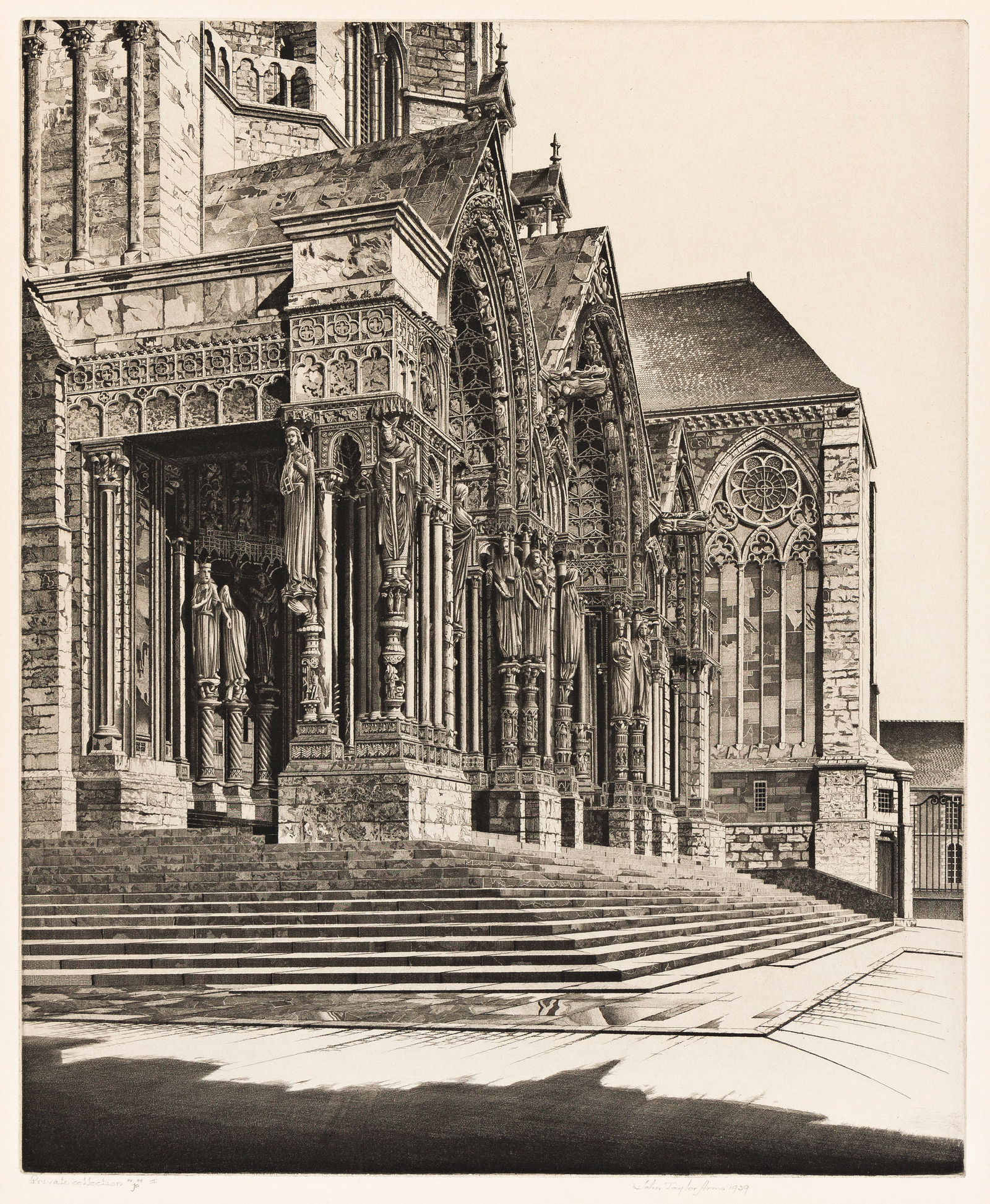 JOHN TAYLOR ARMS In Memoriam (The North Portal of Chartres Cathedral).: JOHN TAYLOR ARMS In Memoriam (The North Portal of Chartres Cathedral). Etching, 1939. 370x305 mm; 14⅝x12 inches; full margins. Second state (of 2). Edition of 312. Signed, dated and inscribed "P