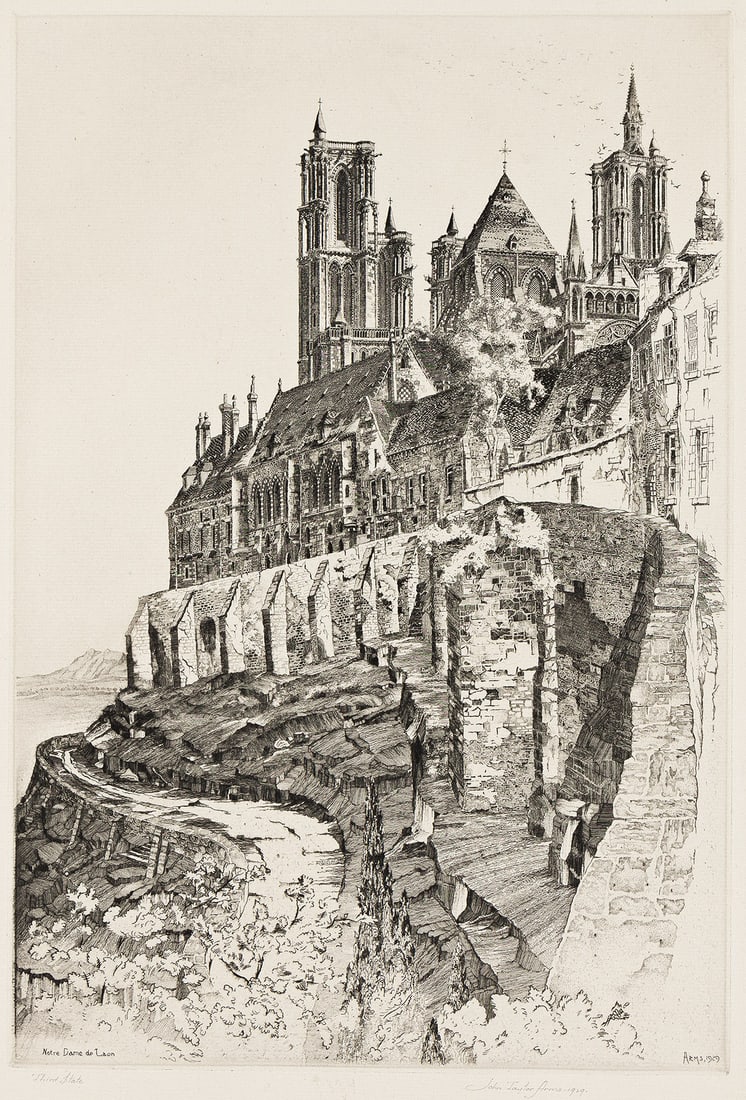 JOHN TAYLOR ARMS Three etchings.: JOHN TAYLOR ARMS Three etchings. Angoulême, 1924. Edition of 150. Signed and dated in pencil, lower margin. Printed by Frederick Reynolds, New York * Notre Dame de Laòn, 1929. Third state (o