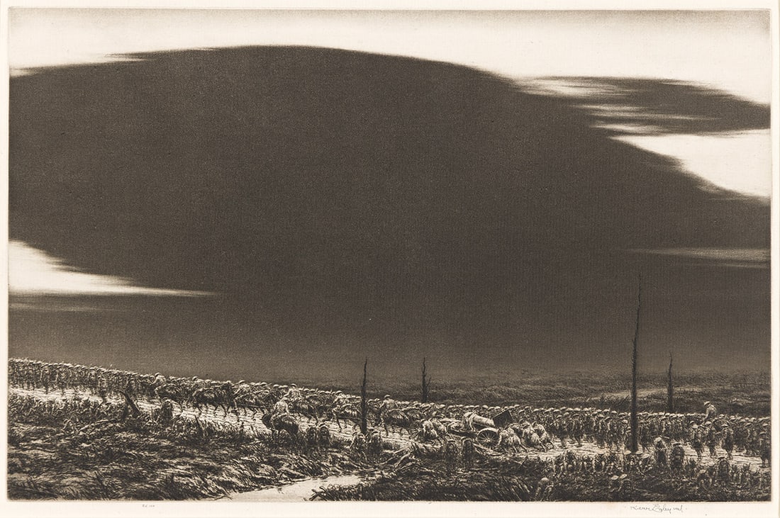 KERR EBY September 13, 1918, St. Mihiel (The Great Black Cloud).: KERR EBY September 13, 1918, St. Mihiel (The Great Black Cloud). Etching, aquatint and sandpaper ground, 1934. 263x408 mm; 10⅜x16 inches, full margins. Fourth state (of 4). Edition of 100. Signe