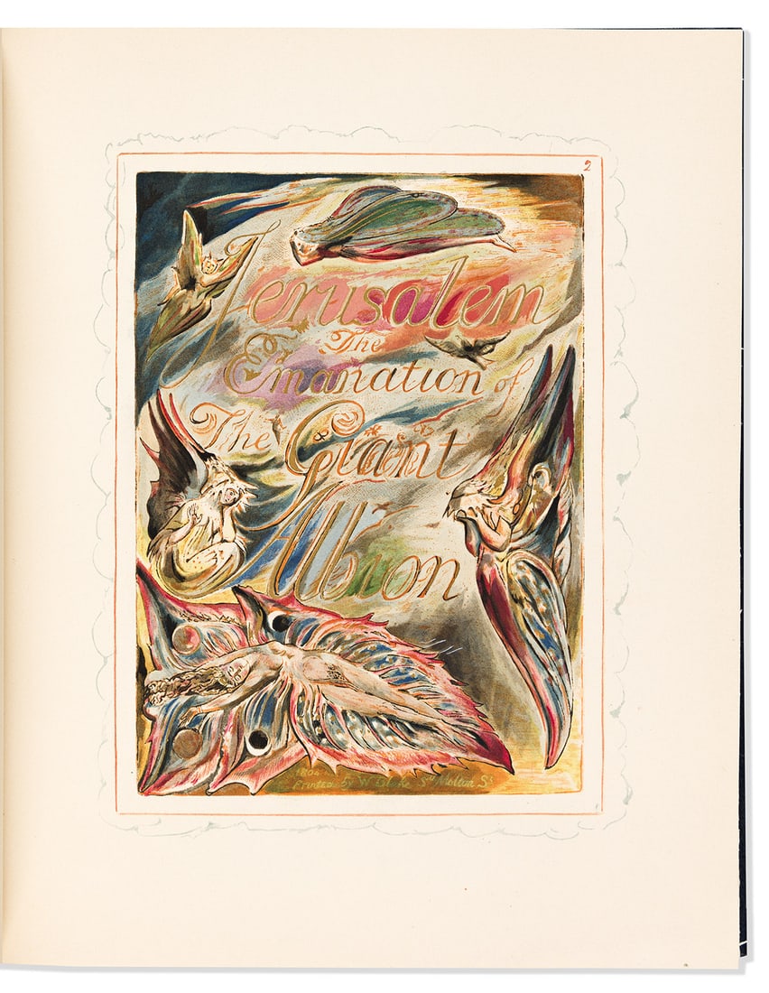 Blake, William (1757-1827) Jerusalem.: Blake, William (1757-1827) Jerusalem. London: Trianon Press for the William Blake Trust, [1951]. Limited facsimile edition, folio; no. 72 of 250 copies printed for distribution by Trianon from a total