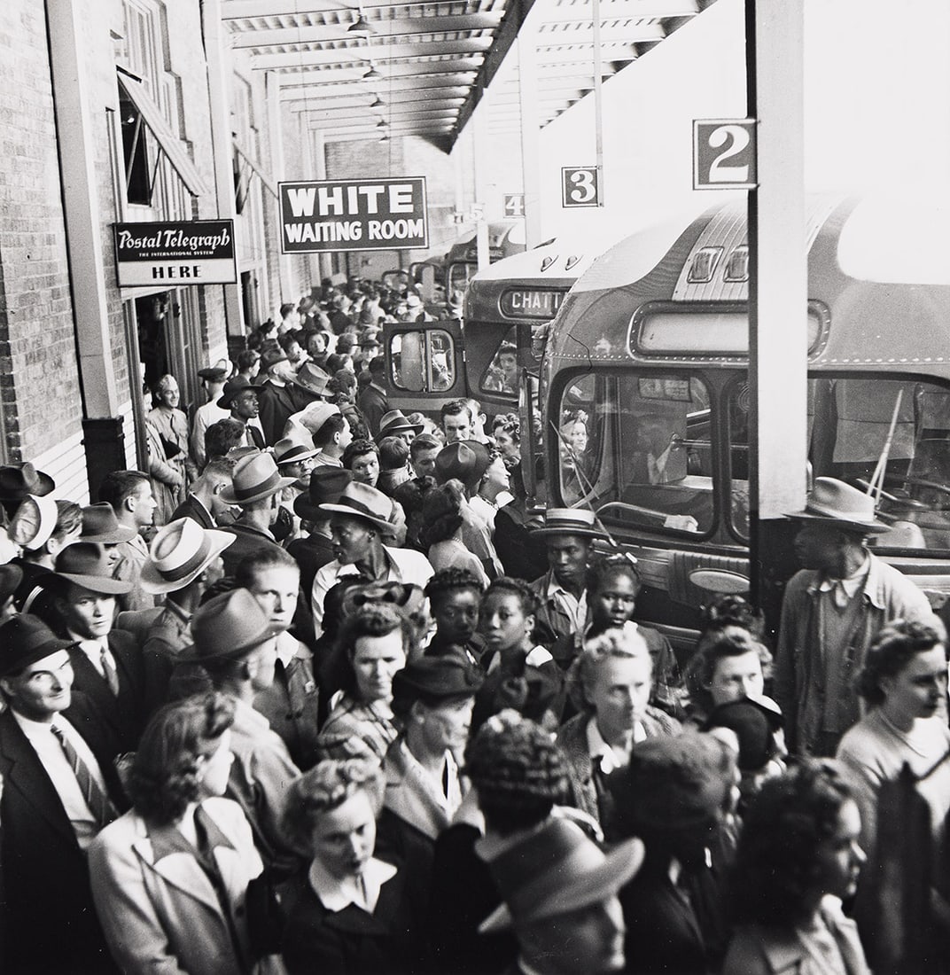 ESTHER BUBLEY (1921-1998) A pair of photographs taken in Greyhound Bus Terminals. 1943; printed: ESTHER BUBLEY (1921-1998) A pair of photographs taken in Greyhound Bus Terminals. 1943; printed 1980s. Silver prints, the images measuring 7¾x7½ inches (19.7x19.1 cm.) and 7½x7¼ in