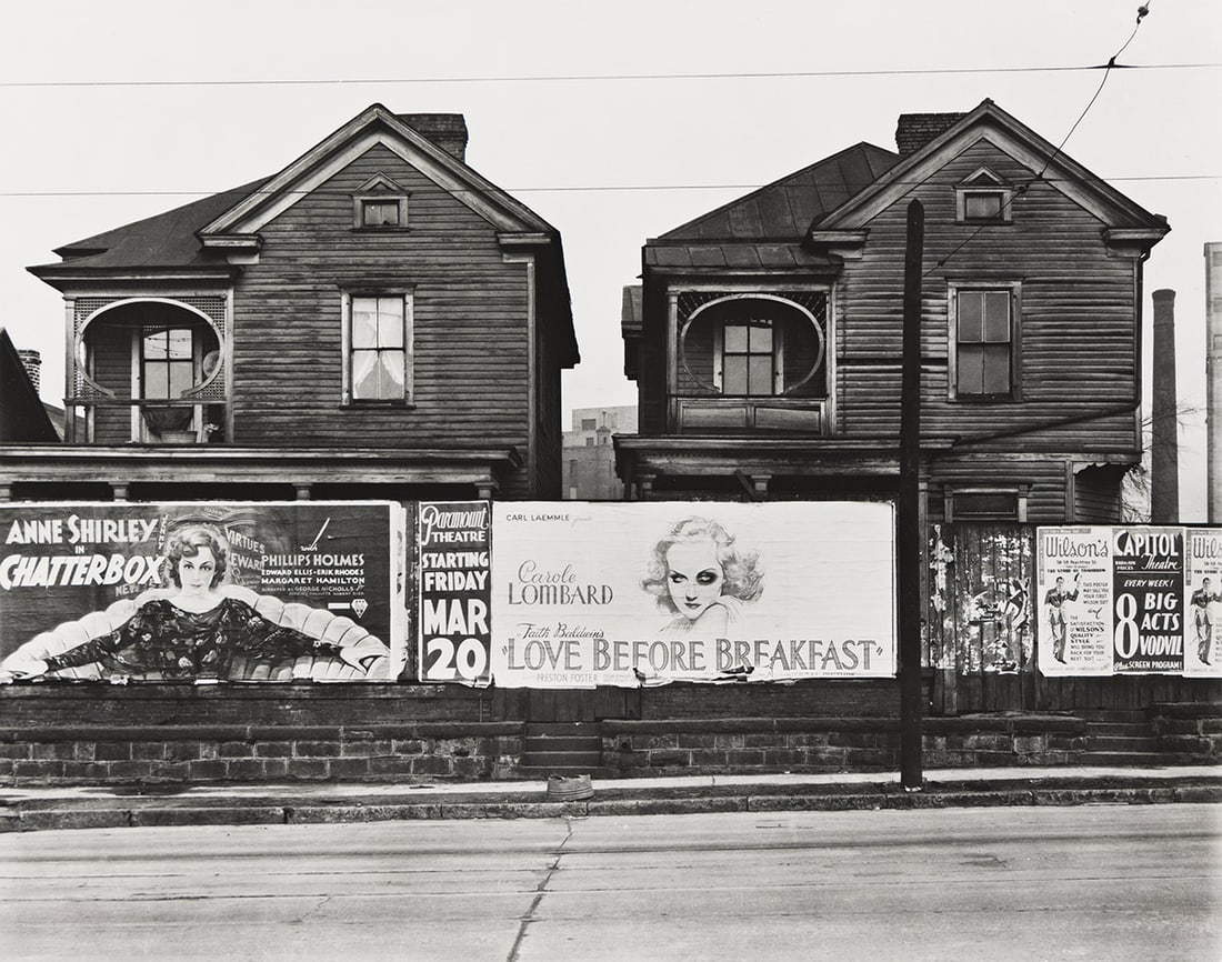 WALKER EVANS (1903-1975) Houses and Billboards in Atlanta. 1936; printed 1970s.: WALKER EVANS (1903-1975) Houses and Billboards in Atlanta. 1936; printed 1970s. Silver print, the image measuring 8⅞x11¼ inches (22.5x28.6 cm.), the sheet 11x14 inches (27.9x35.6 cm.), with