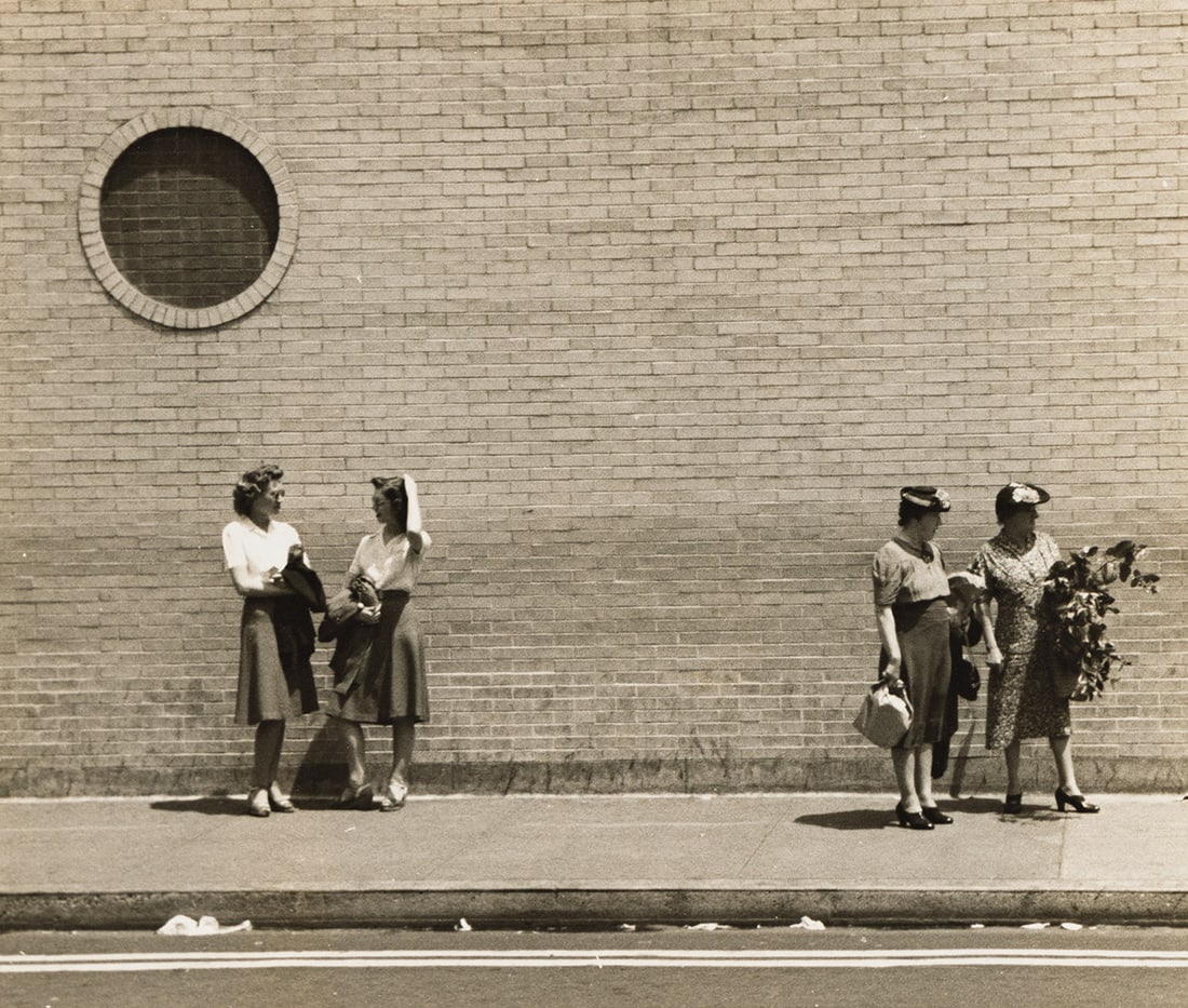 WALKER EVANS (1903-1975) Untitled (street scene), Chicago. 1940.: WALKER EVANS (1903-1975) Untitled (street scene), Chicago. 1940. Silver print, the image measuring 4½x5⅜ inches (11.4x13.7 cm.), the mount 12¾x10⅞ inches (32.4x27.6 cm.), with Ev