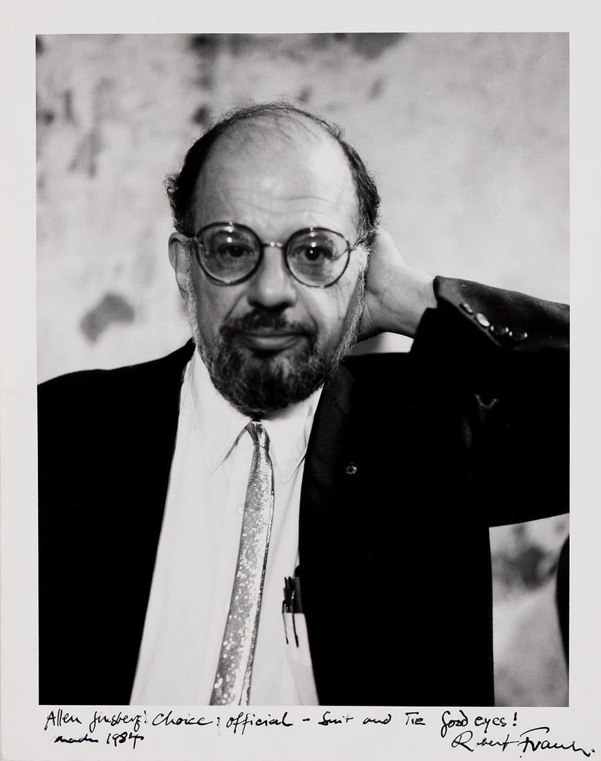 ROBERT FRANK (1924-2019) Portrait of Allen Ginsberg. 1984.: ROBERT FRANK (1924-2019) Portrait of Allen Ginsberg. 1984. Silver print, the image measuring 12⅛x9⅝ inches (30.8x24.4 cm.), the sheet 14x11 inches (35.6x27.9 cm.), with Frank's signature,