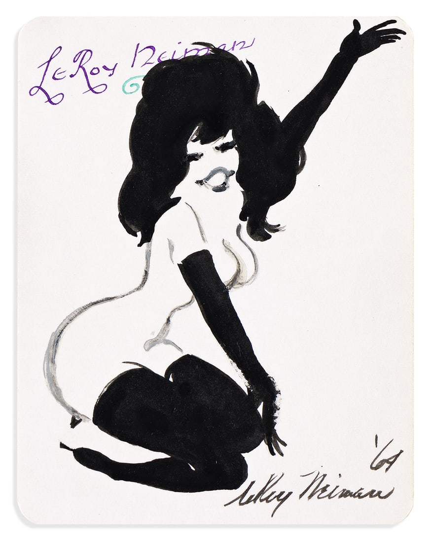 (ARTISTS.) NEIMAN, LEROY. Three ink drawings Signed, two additionally dated. (1 of 3)